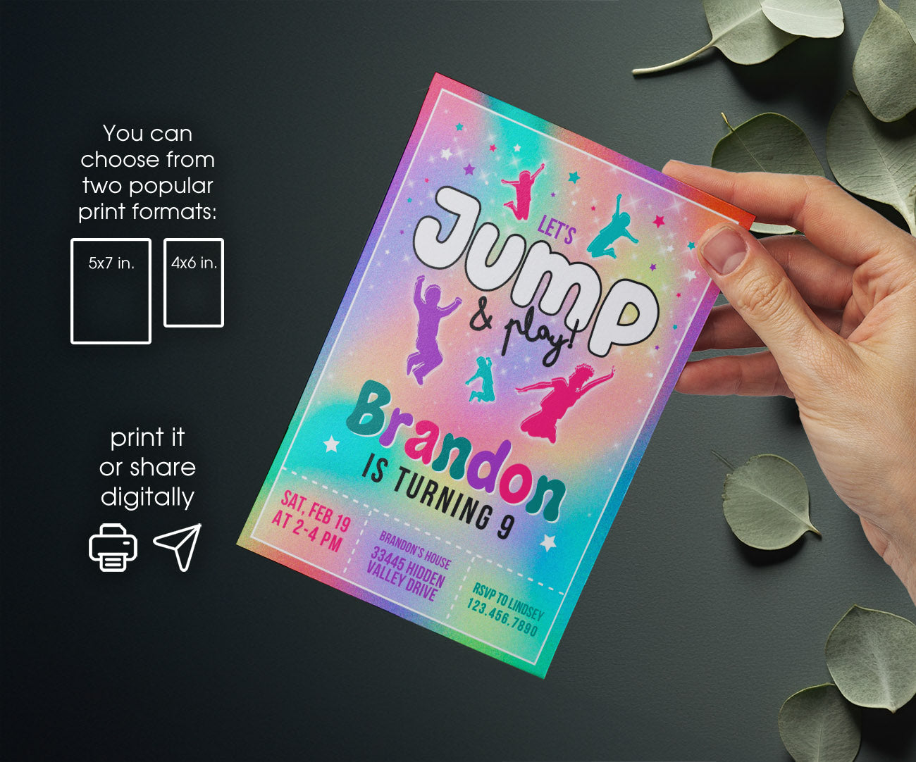 Trampoline Jump Party customizable invitation template | Share or Print | ZJ542