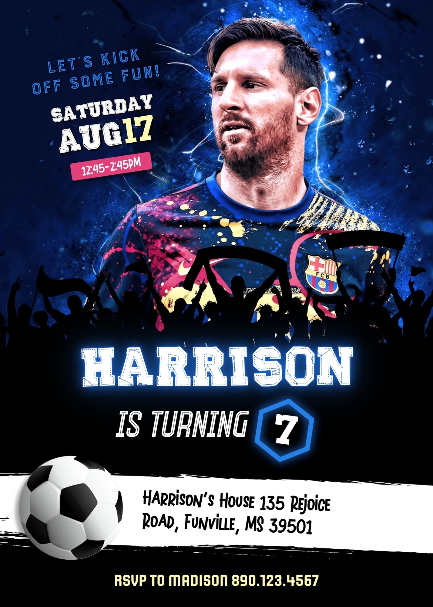 Messi Fifa Soccer customizable invitation template | Share or Print | XR616