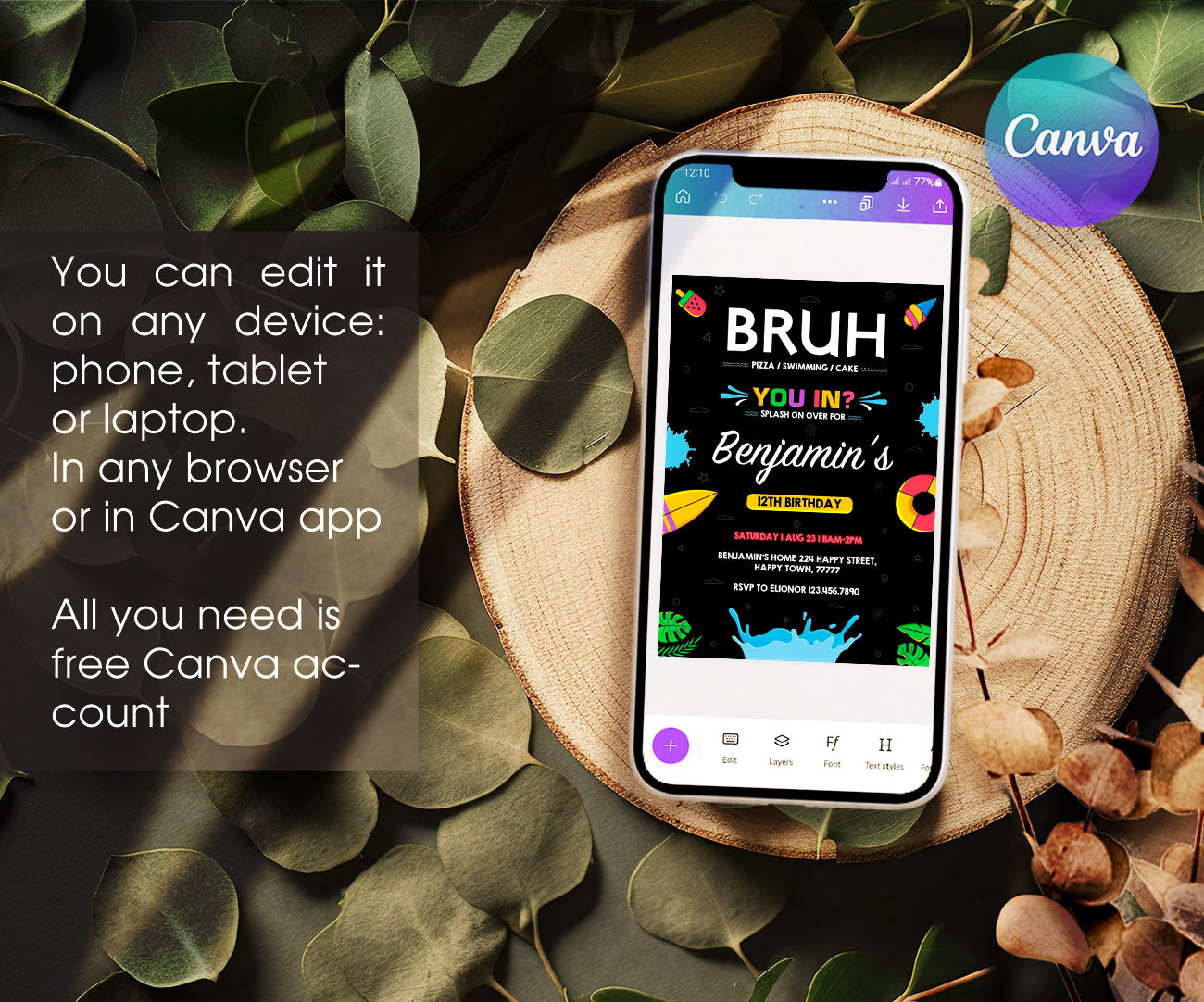 Bruh Pool customizable invitation template | Share or Print | boy | RQ666