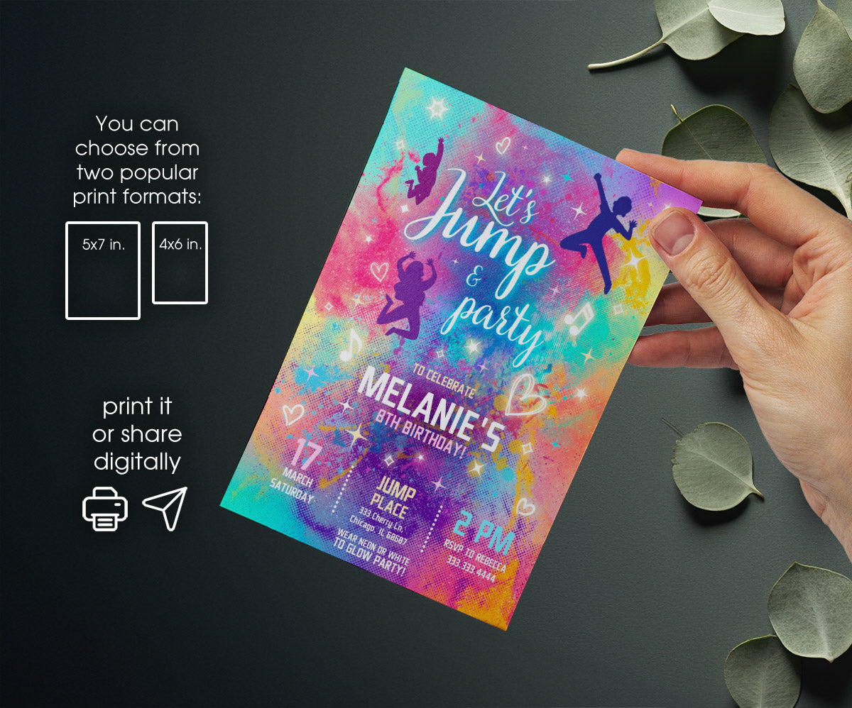 Trampoline Jump Party customizable invitation template | Share or Print | QE200