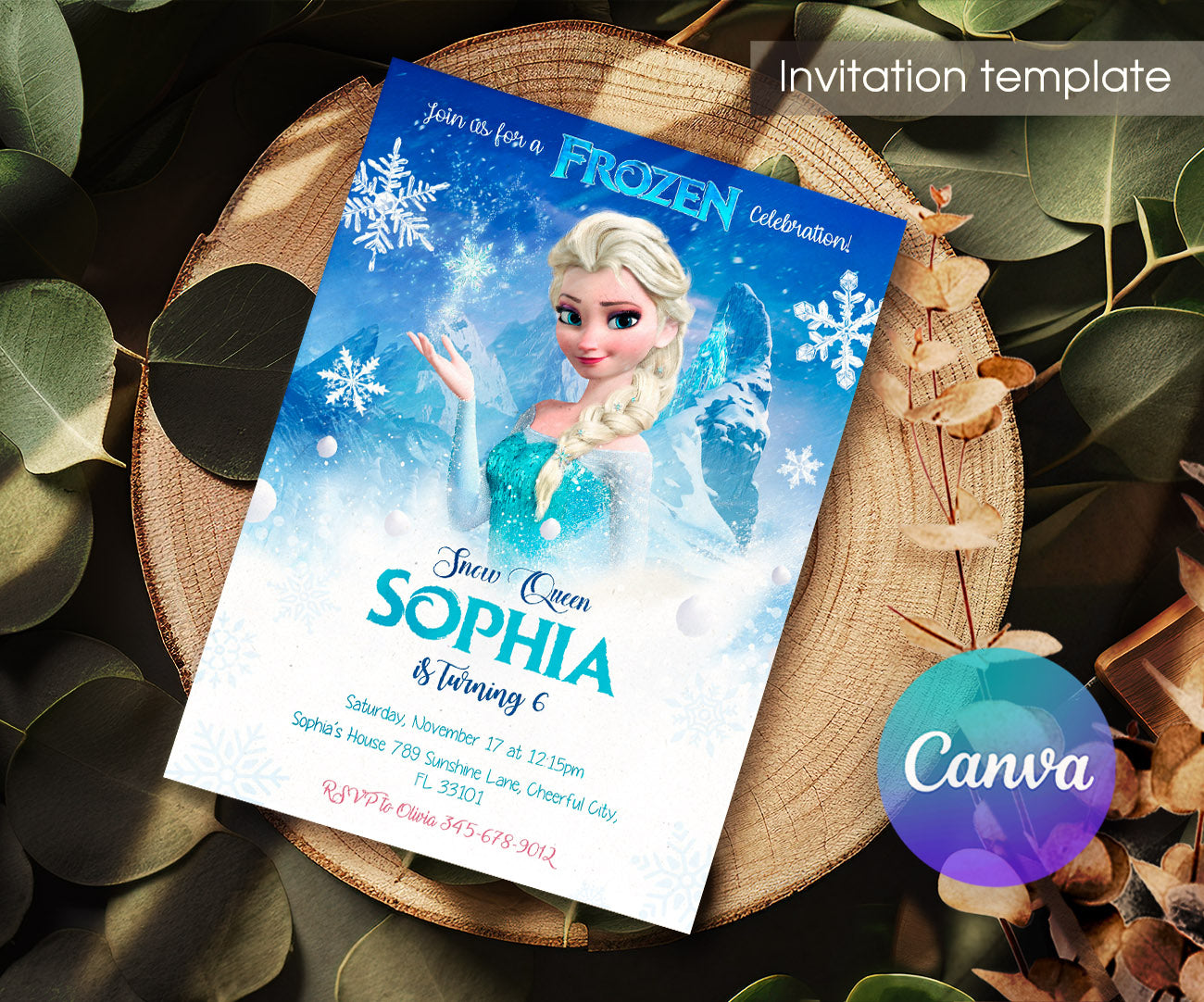 Frozen Elsa customizable invitation template | Share or Print | girl | DS899