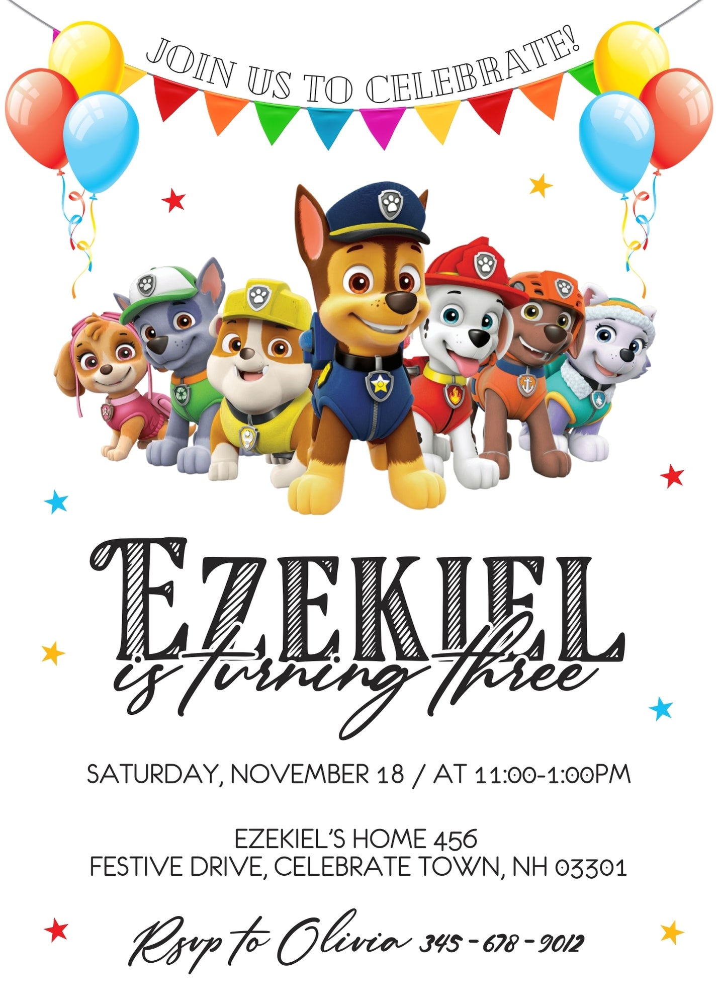 PAW Patrol customizable invitation template | Share or Print | IW193