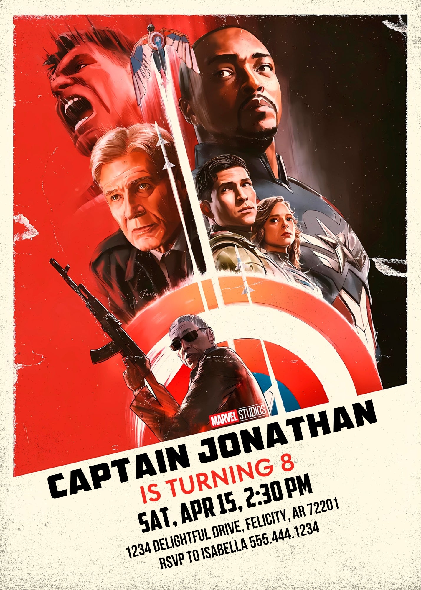 Captain America: Brave New World, Red Hulk customizable invitation template | Share or Print | boy | HG680