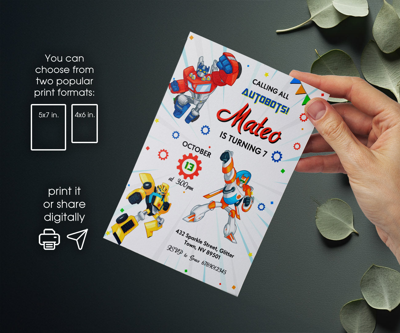 Transformers Rescue Bots customizable invitation template | Share or Print | boy | WM696