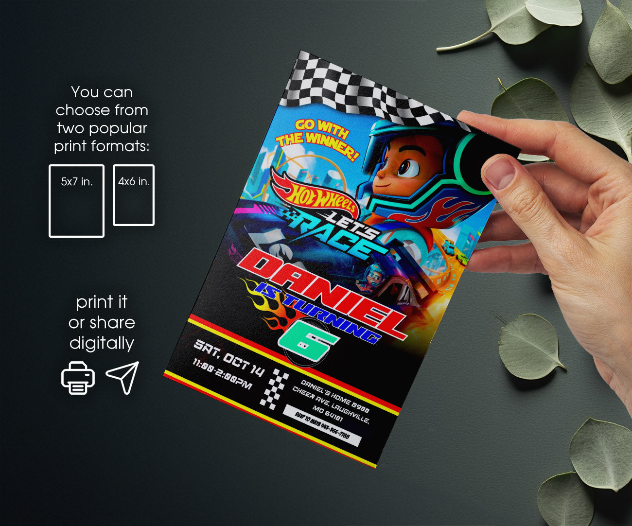 Hot Wheels Let's Race customizable invitation template | Share or Print | boy | ZN188