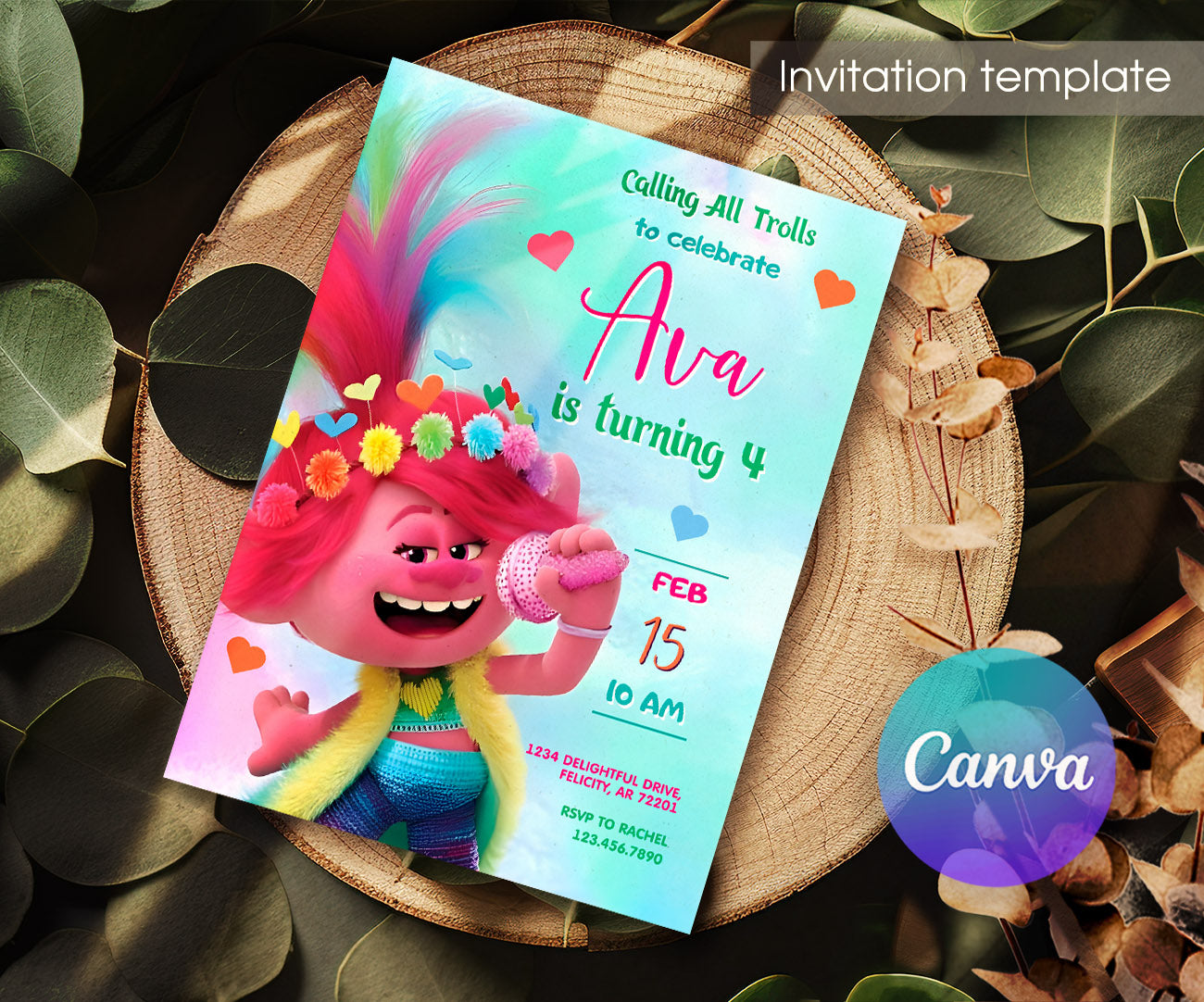 Trolls Poppy customizable invitation template | Share or Print | GI074