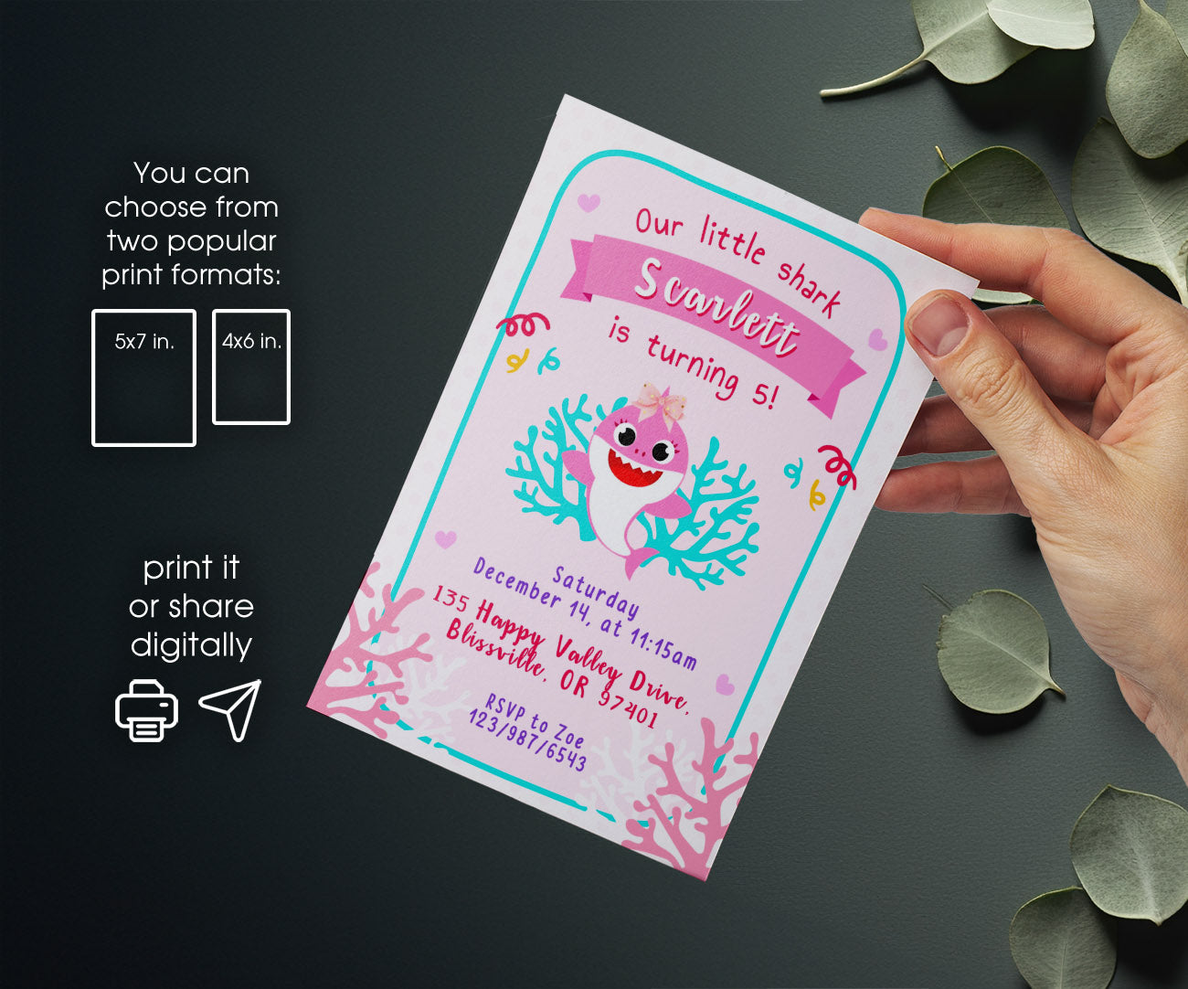 Baby Shark customizable invitation template | Share or Print | KK973
