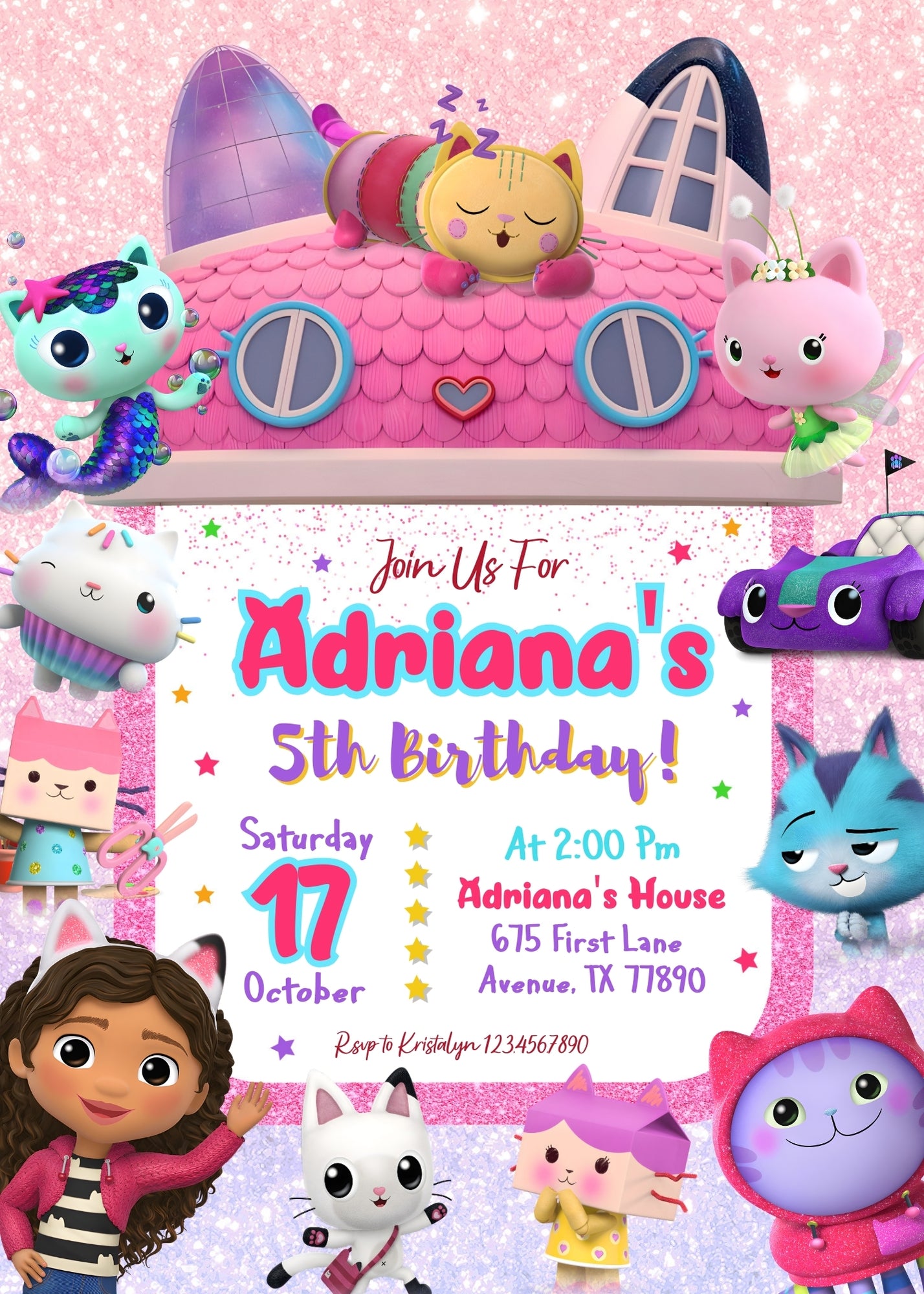 Gabby's Dollhouse Kitten customizable invitation template | Share or Print | girl | JF659