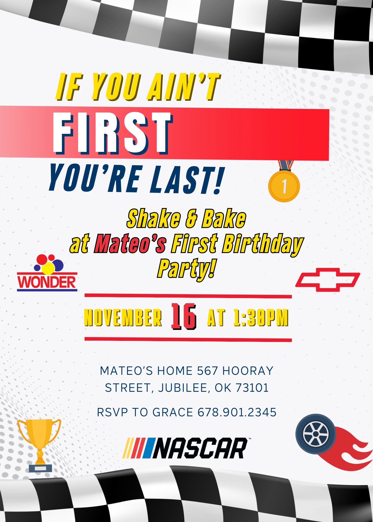 Nascar Ricky Bobby customizable invitation template | Share or Print | boy | SI776