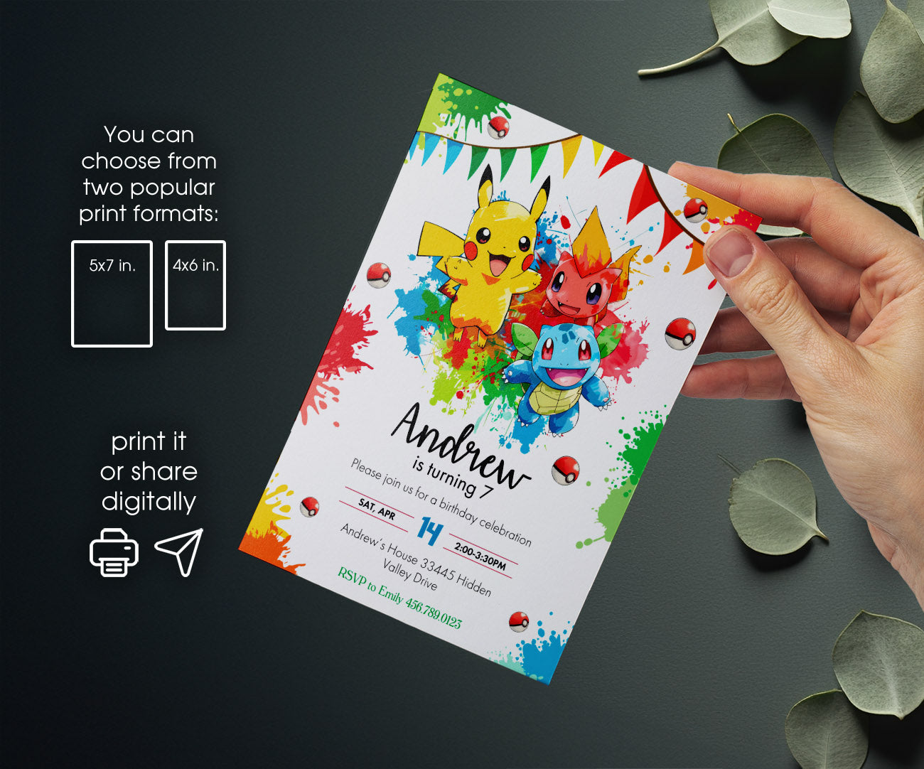 Pokemon Pikachu customizable invitation template | Share or Print | FV988