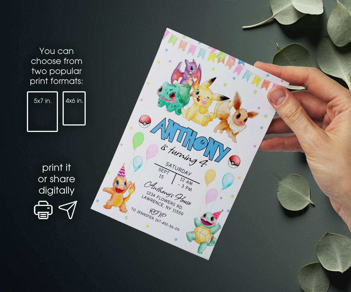 Pokemon Pikachu customizable invitation template | Share or Print | IL779