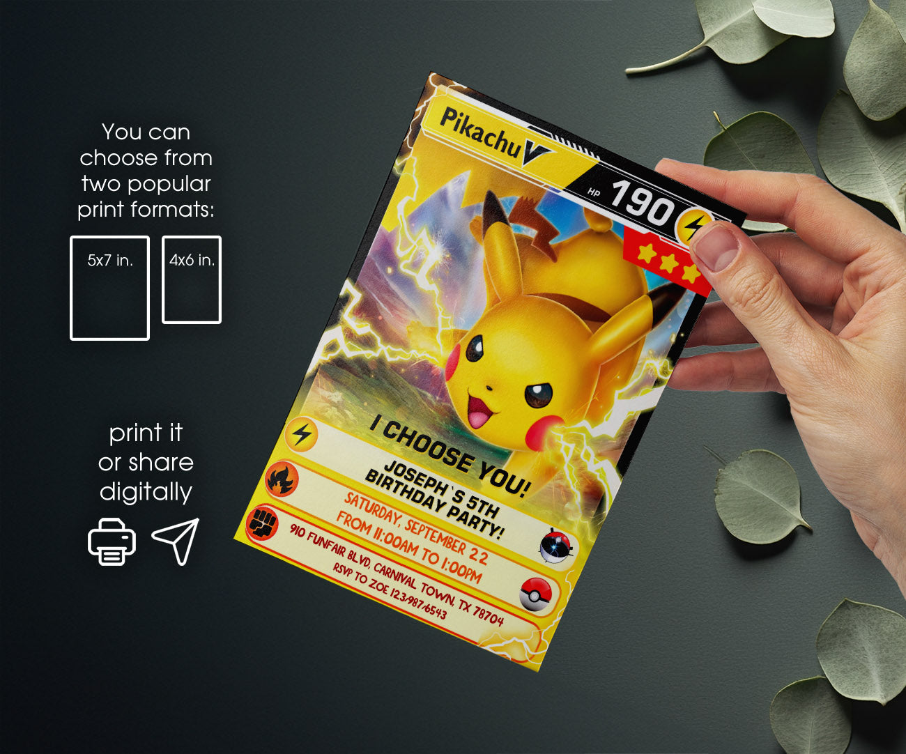 Pokemon Pikachu customizable invitation template | Share or Print | OP915