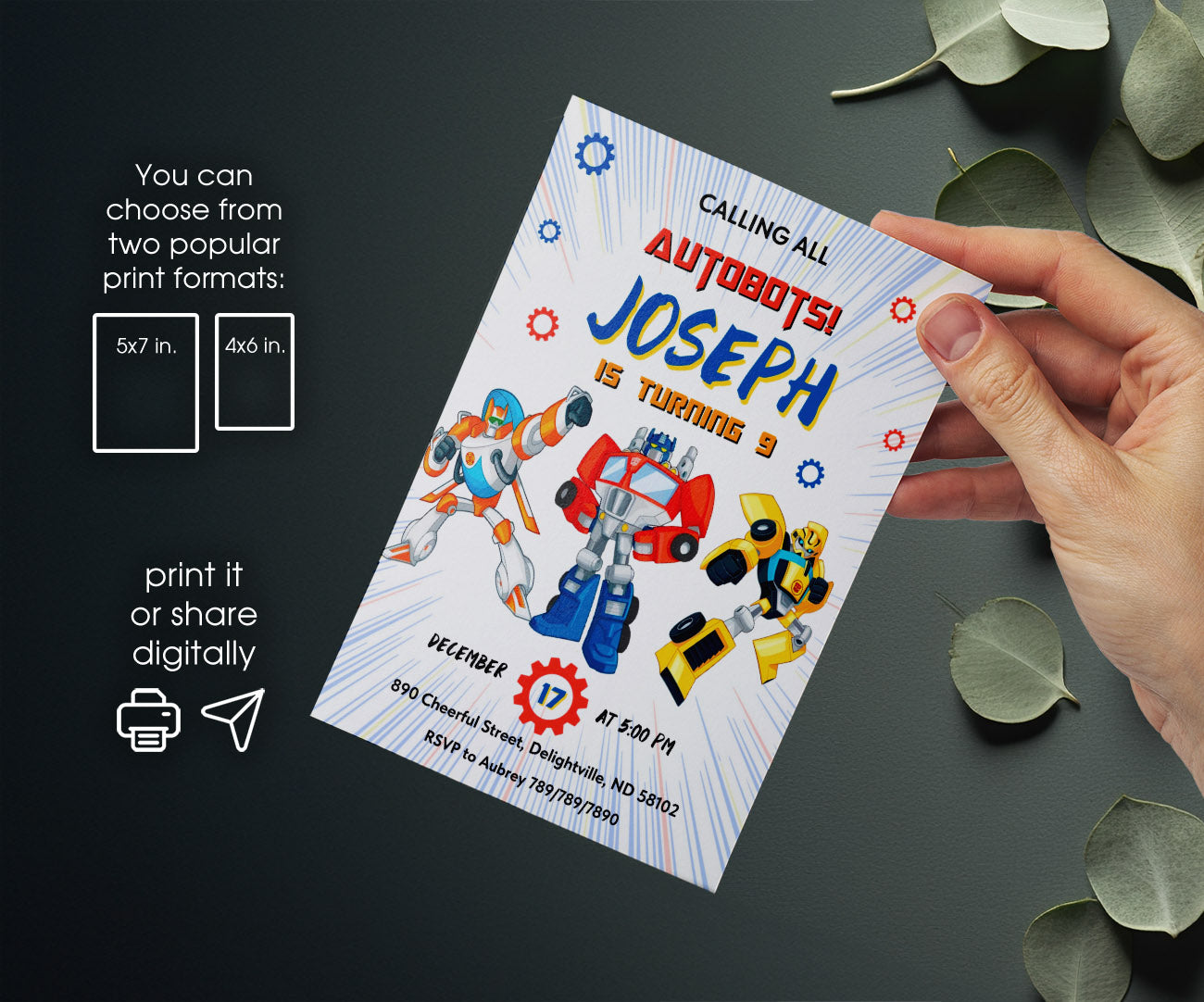 Transformers Rescue Bots customizable invitation template | Share or Print | boy | SN006