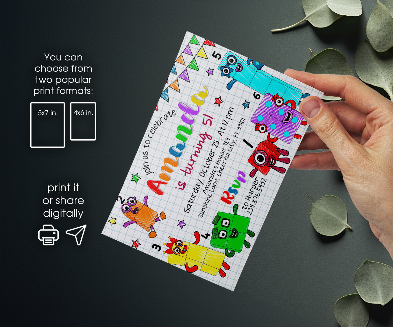 Numberblocks customizable invitation template | Share or Print | VA708