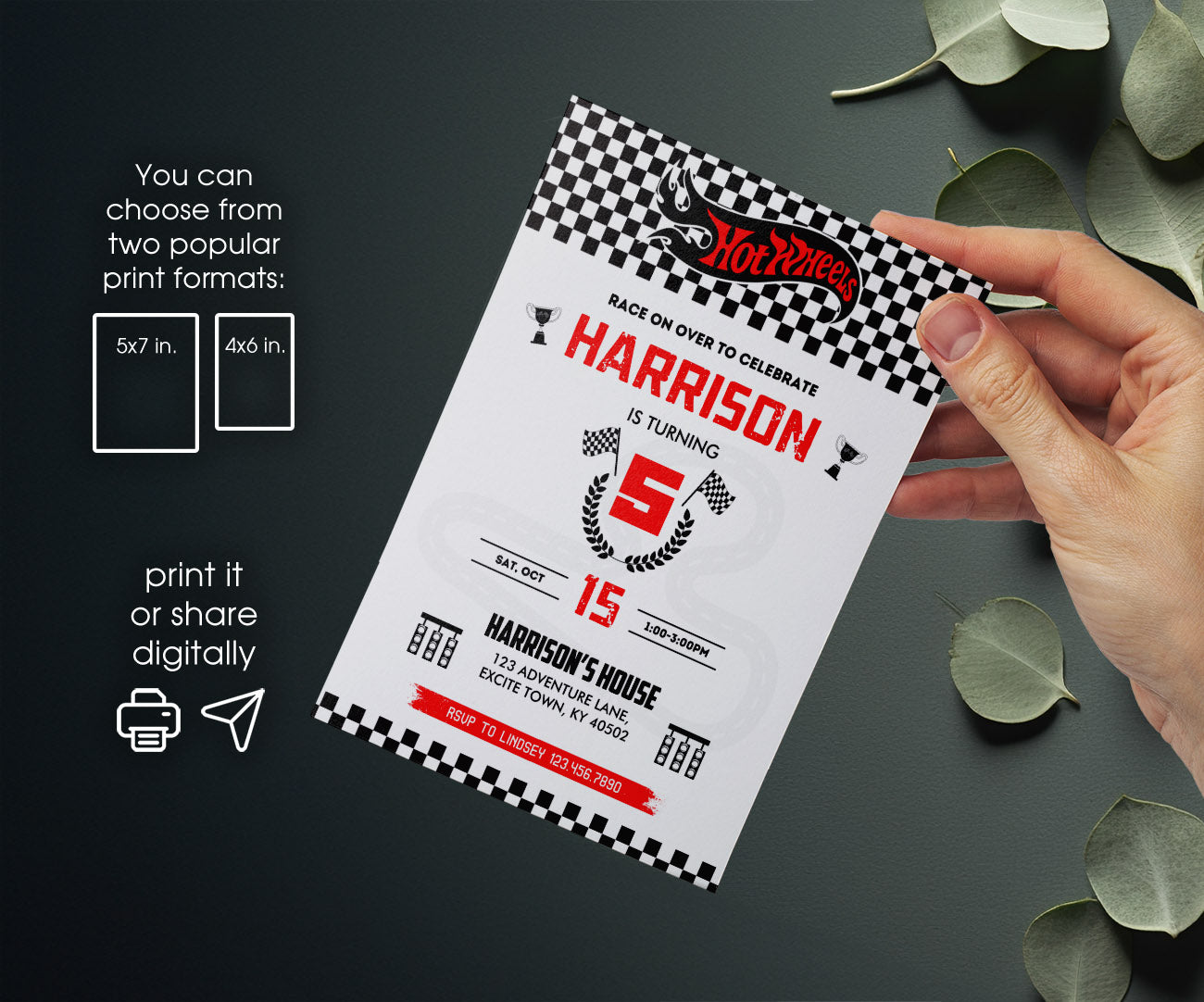 Hot Wheels Racing customizable invitation template | Share or Print | boy | PS805