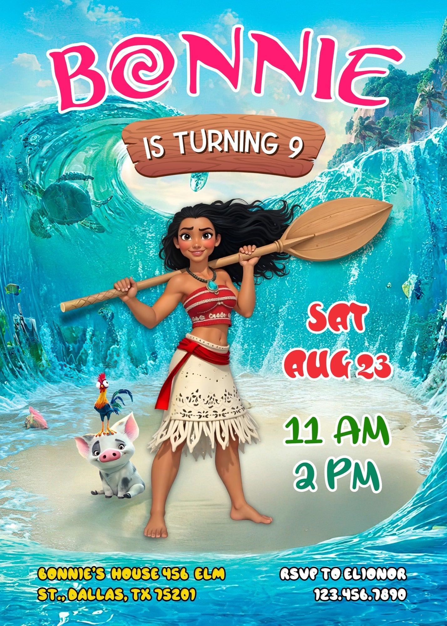 Moana Princess customizable invitation template | Share or Print | girl | ZV884