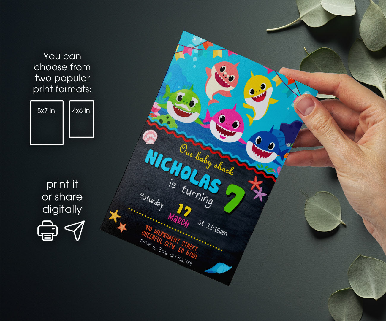 Baby Shark customizable invitation template | Share or Print | AH826