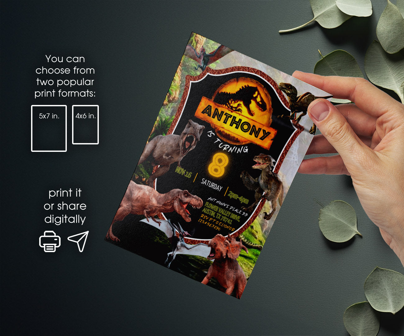 Jurassic Park Dinosaur customizable invitation template | Share or Print | ZV726