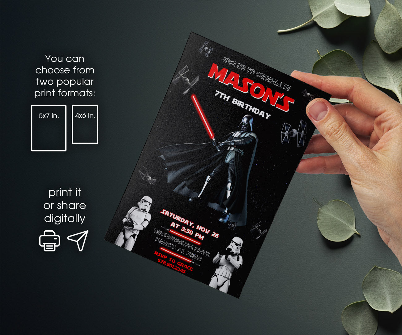 Star Wars Darth Vader customizable invitation template | Share or Print | boy | XQ132
