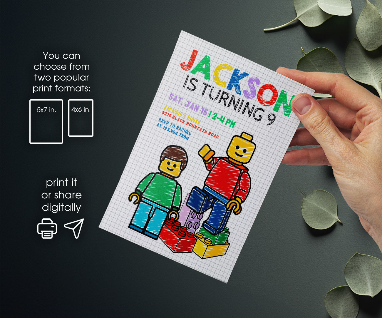 Lego Minifigures customizable invitation template | Share or Print | RT491