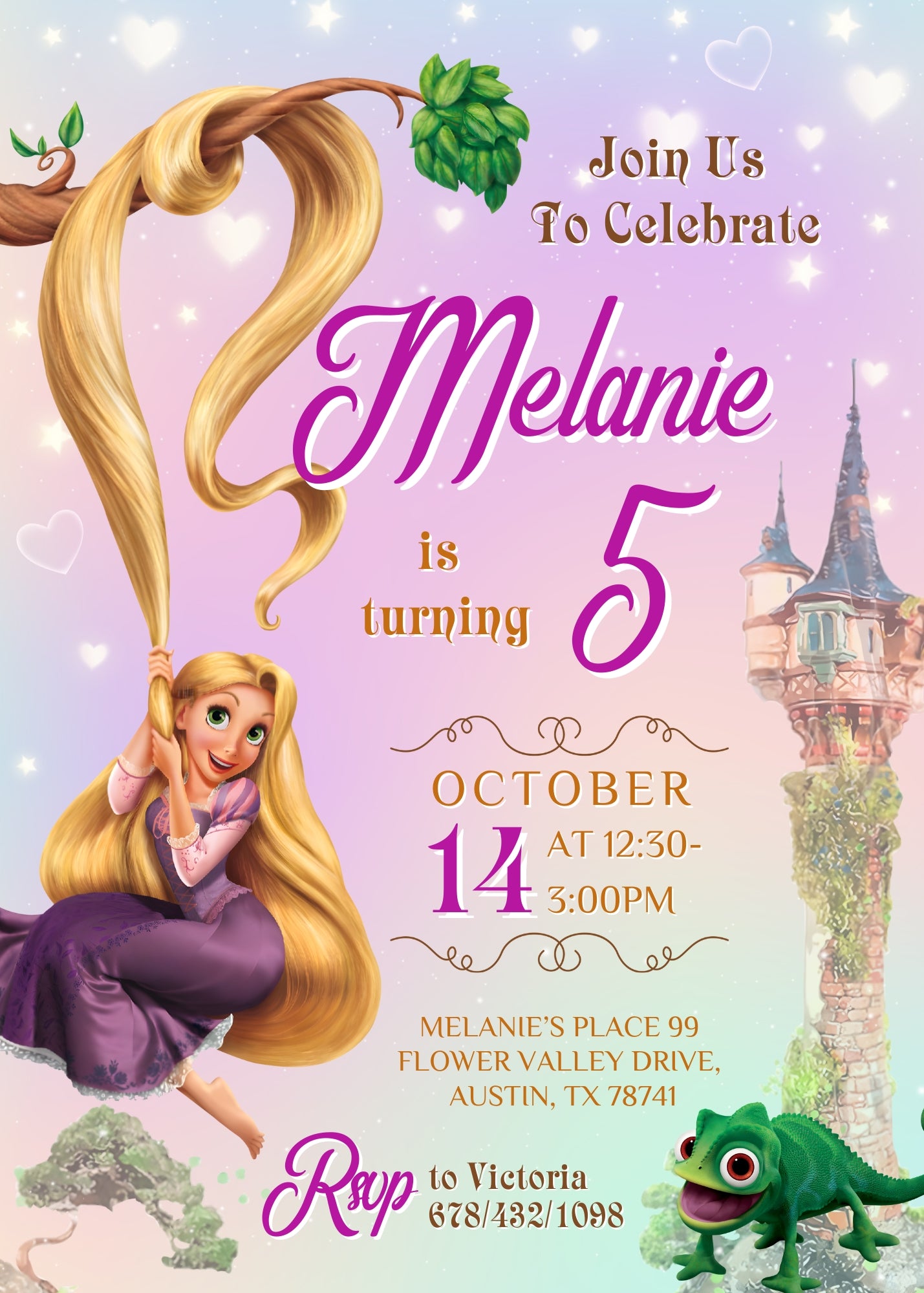 Rapunzel Princess Tangled customizable invitation template | Share or Print | girl | KX359