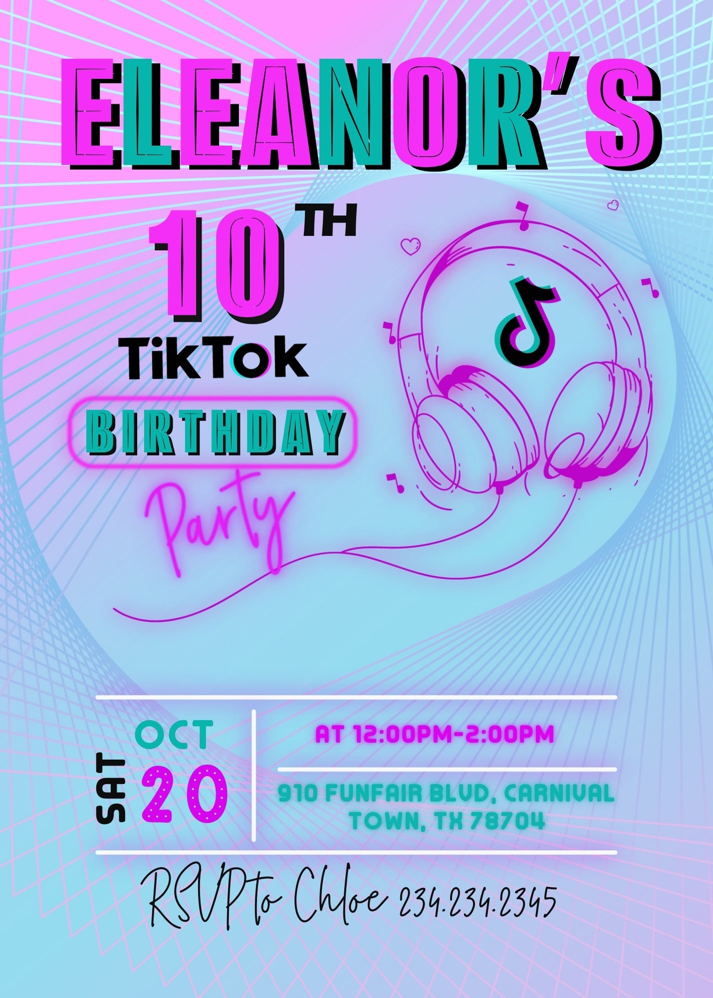 Tik Tok Party customizable invitation template | Share or Print | FC700