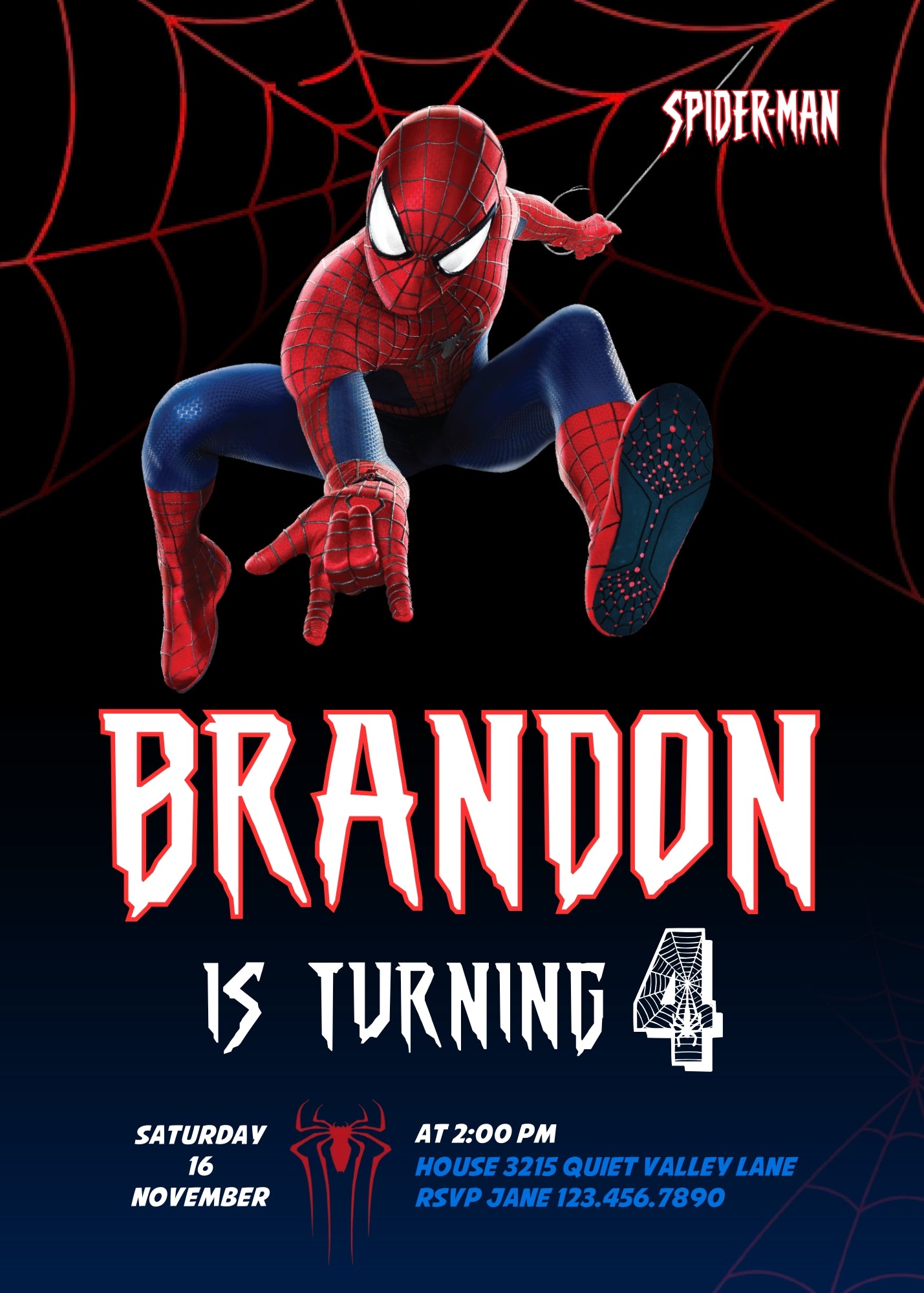 Spiderman Marvel Superhero customizable invitation template | Share or Print | boy | PN929