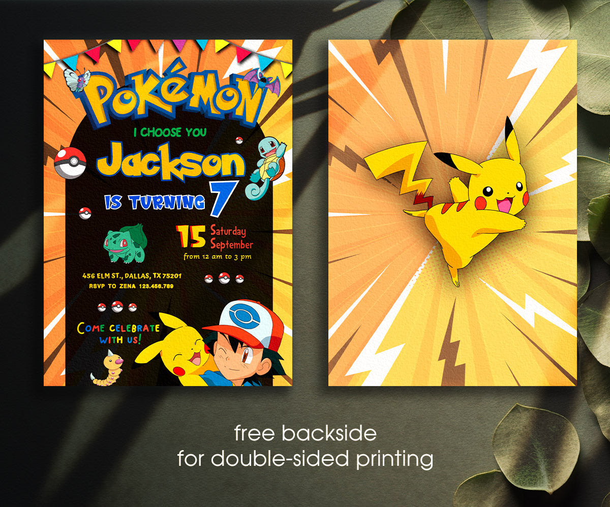 Pokemon Pikachu customizable invitation template | Share or Print | RB888