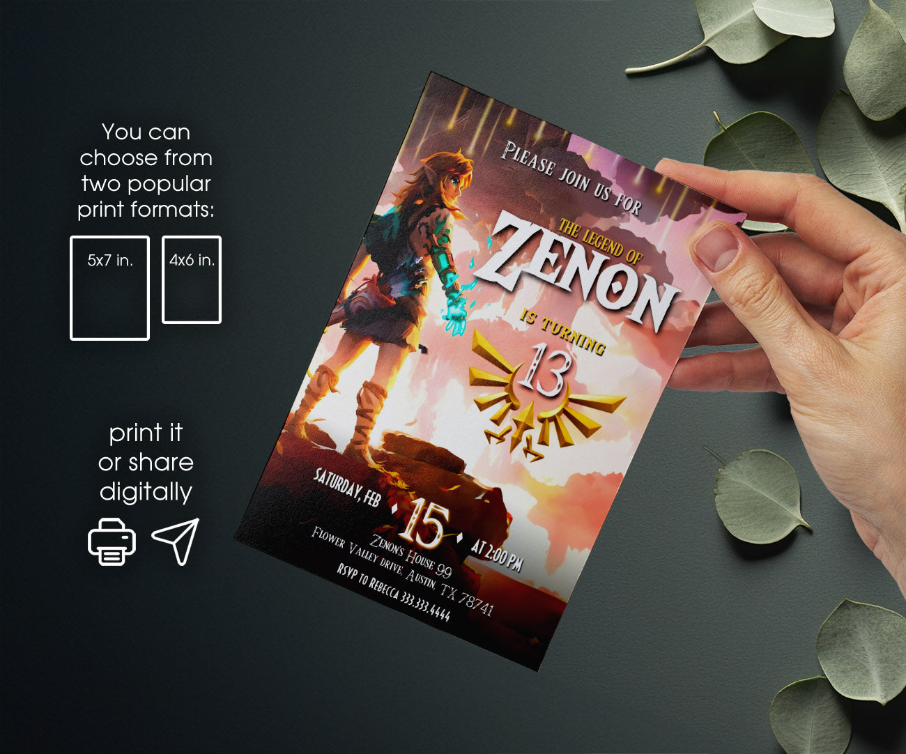 Legend of Zelda Gamer customizable invitation template | Share or Print | KF805