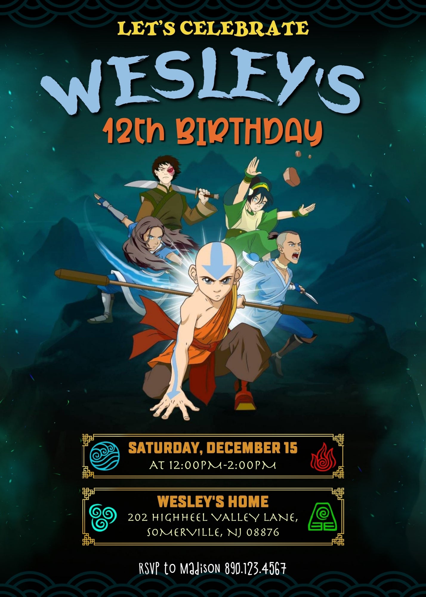 Avatar The Last Airbender customizable invitation template | Share or Print | CD403