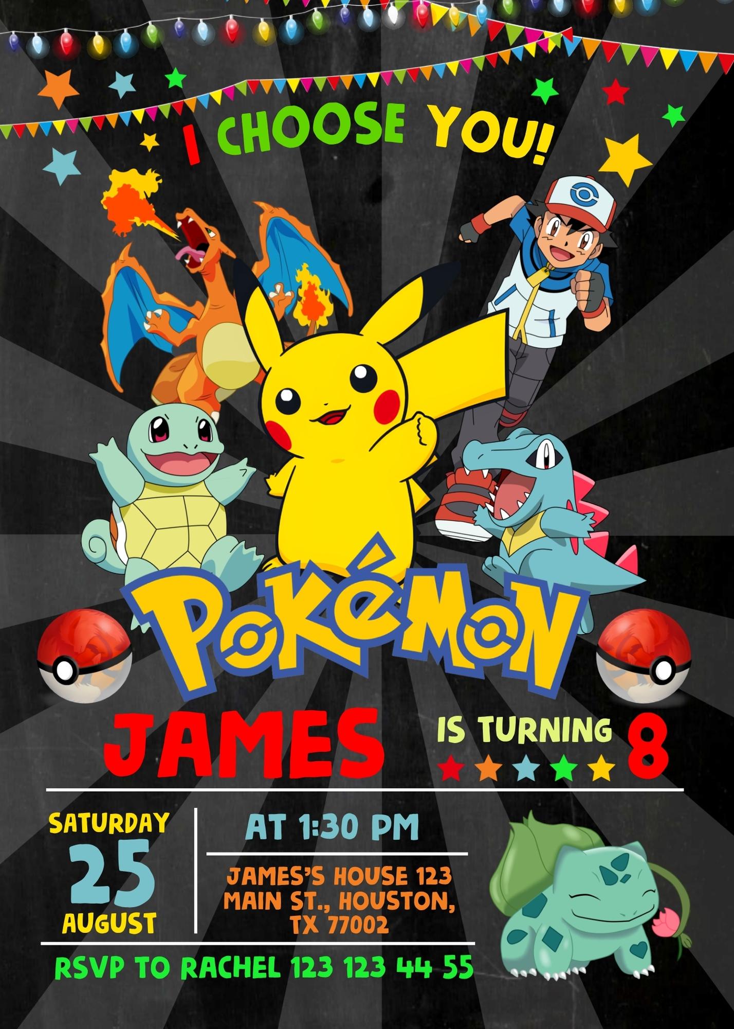 Pokemon Pikachu customizable invitation template | Share or Print | GF092
