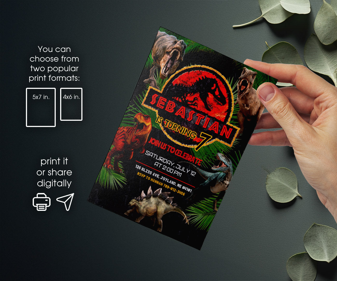 Jurassic Park Dinosaur customizable invitation template | Share or Print | RE238