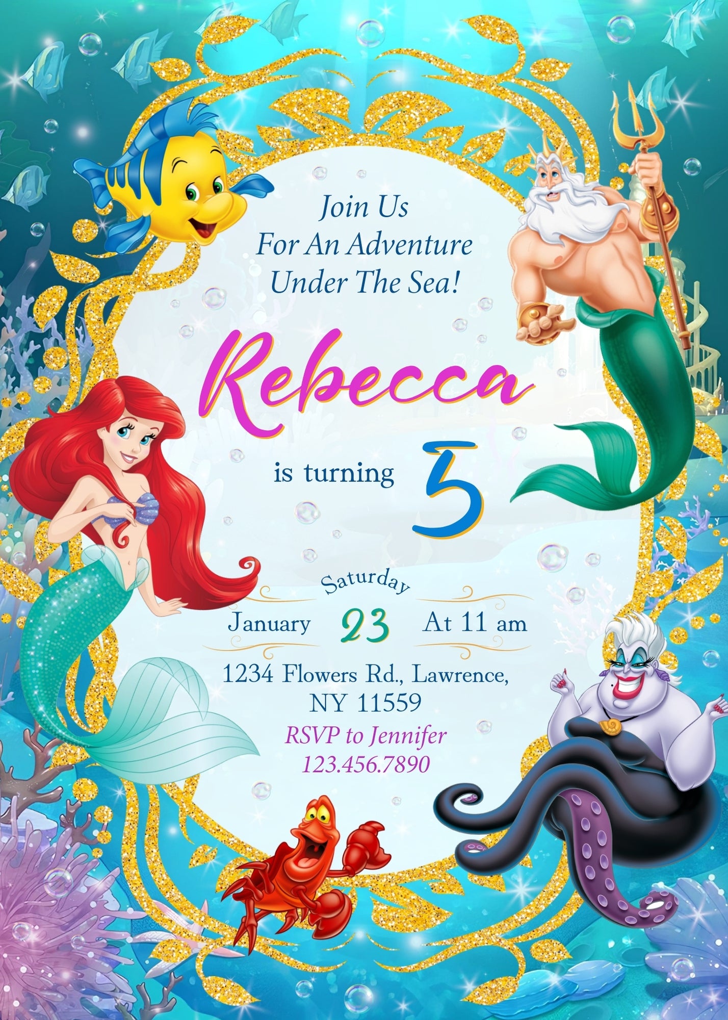 Ariel The Little Mermaid customizable invitation template | Share or Print | girl | EL983