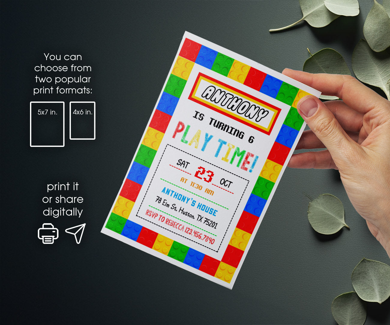 Lego customizable invitation template | Share or Print | PN682