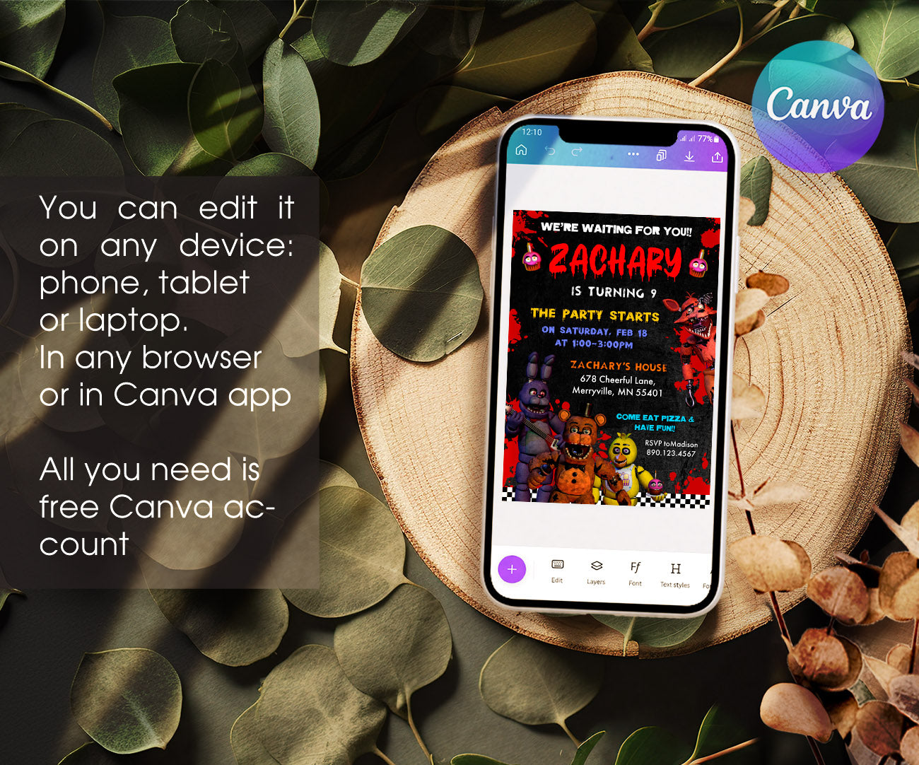 Five Nights at Freddy's customizable invitation template | Share or Print | NK770