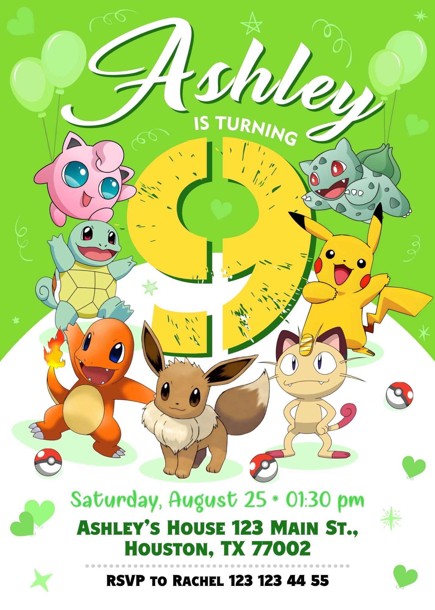 Pokemon Pikachu customizable invitation template | Share or Print | HT611