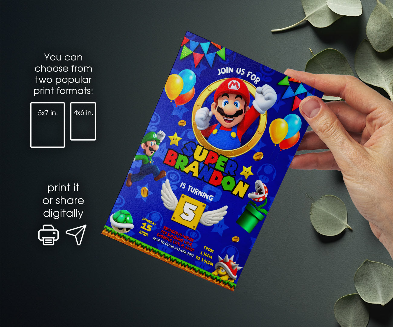 Super Mario Bros customizable invitation template | Share or Print | DY854