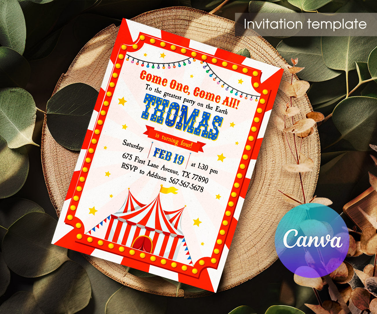 Circus Carnival customizable invitation template | Share or Print | EK687