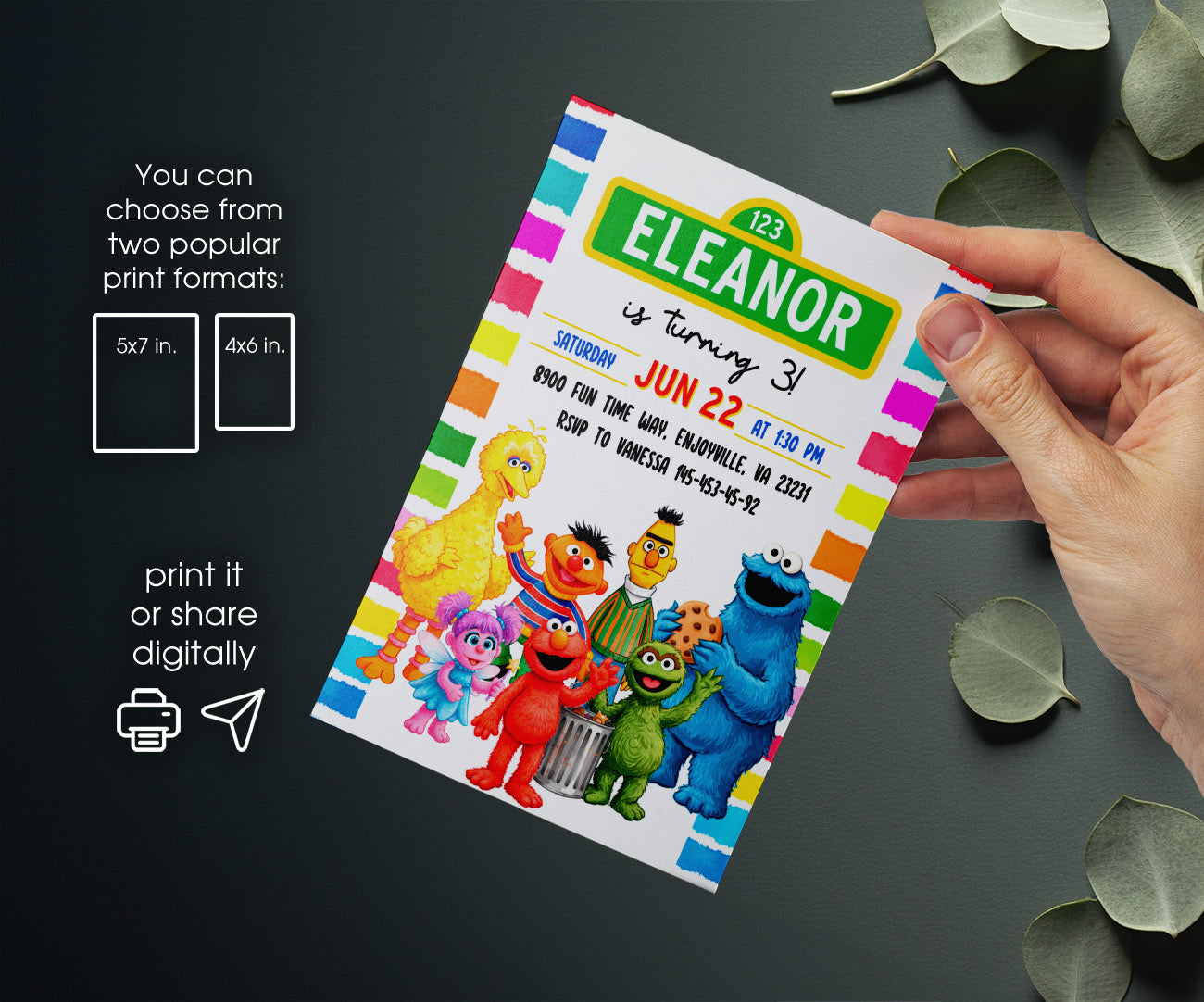 Sesame Street customizable invitation template | Share or Print | JB255