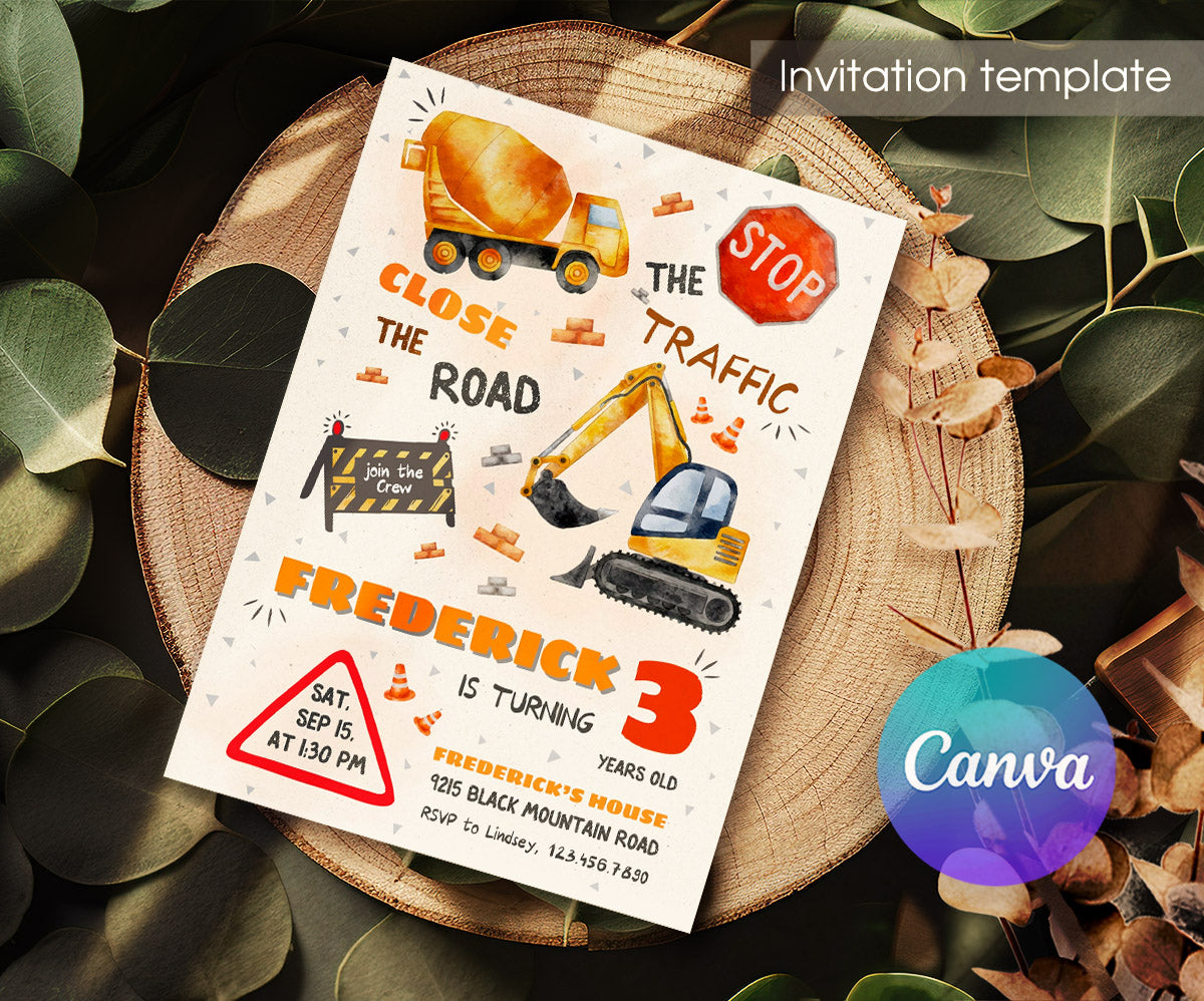 Dump Truck Construction customizable invitation template | Share or Print | boy | GQ586