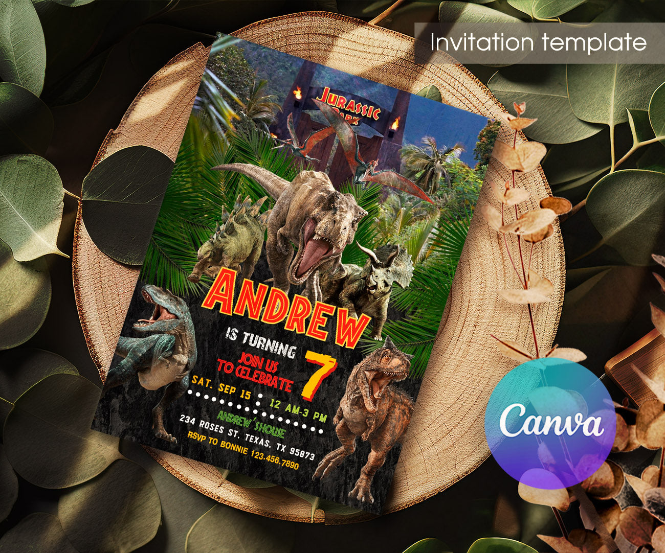 Jurassic Park Dinosaur customizable invitation template | Share or Print | MN481