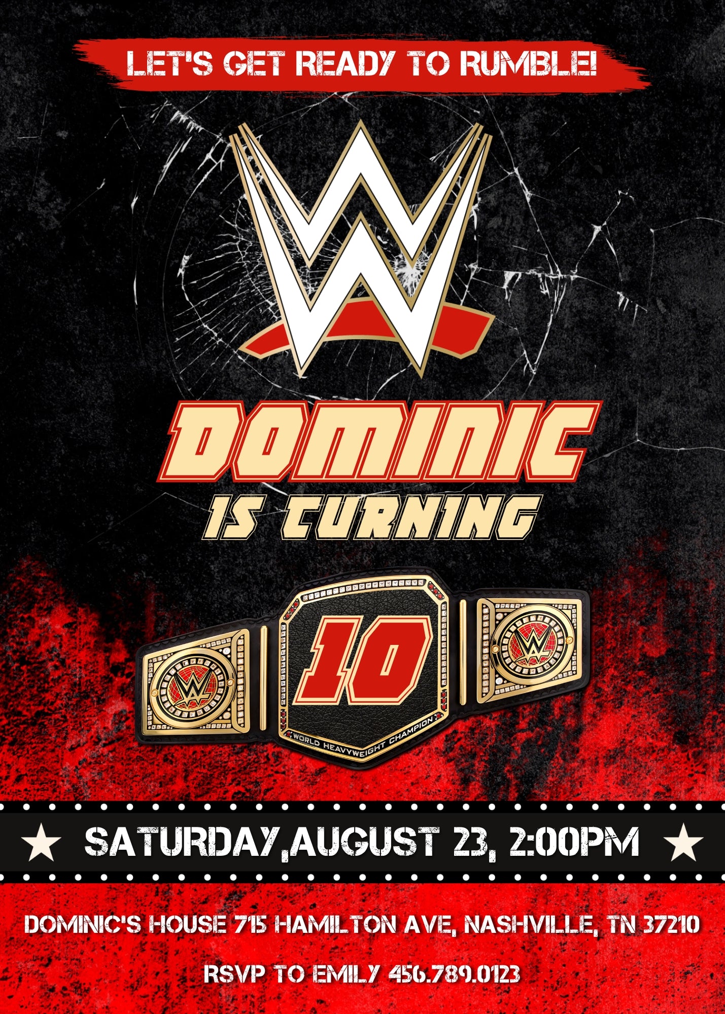 Wrestling WWE WrestleMania customizable invitation template | Share or Print | boy | QG072