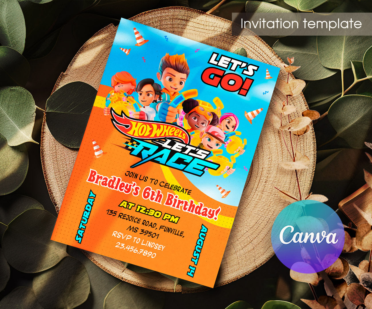 Hot Wheels Let's Race customizable invitation template | Share or Print | boy | MB628