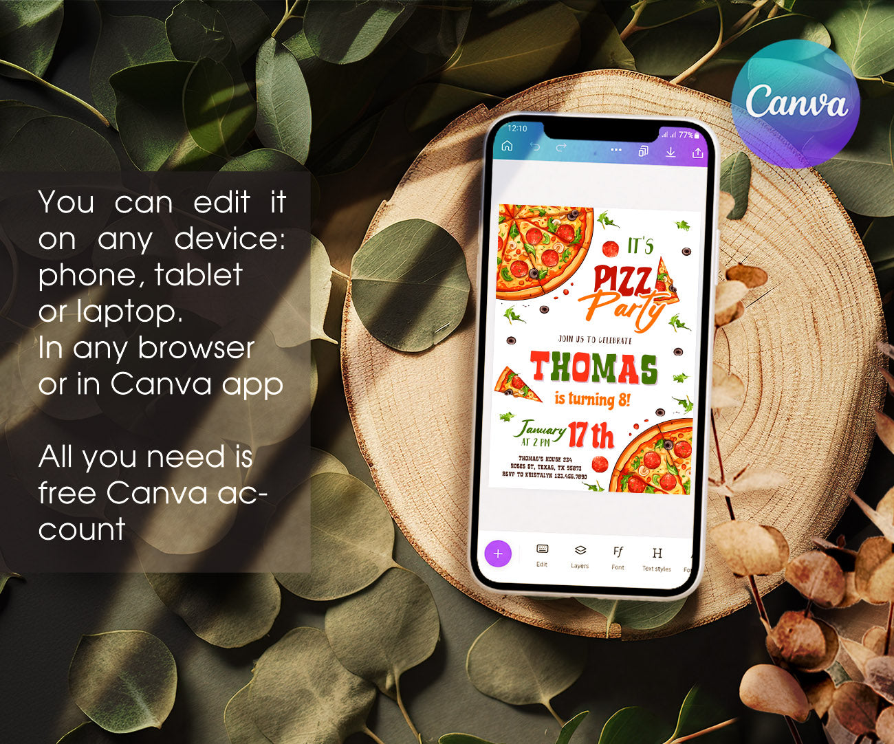 Pizza Party customizable invitation template | Share or Print | UK679
