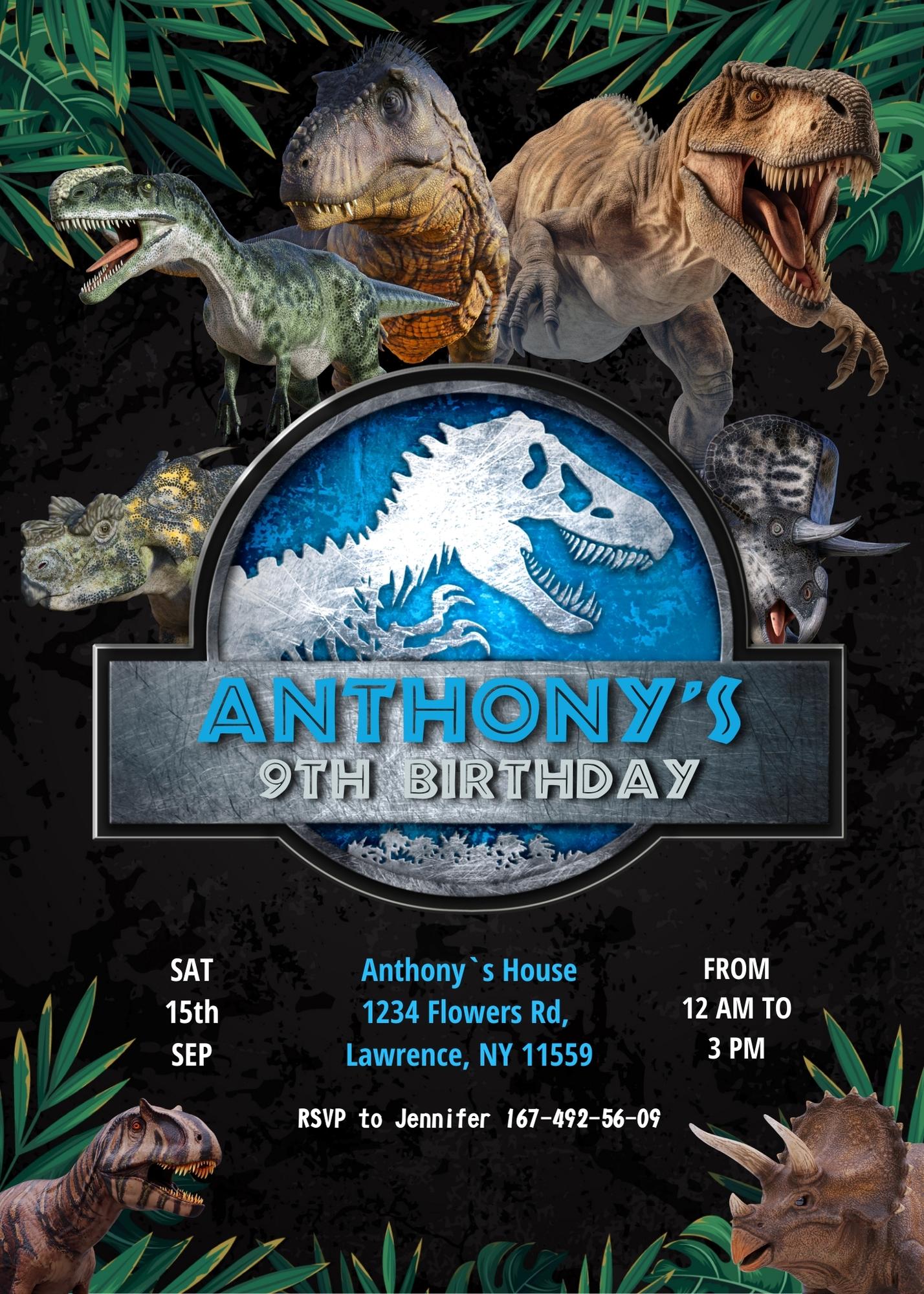 Jurassic World Dinosaur customizable invitation template | Share or Print | WD353