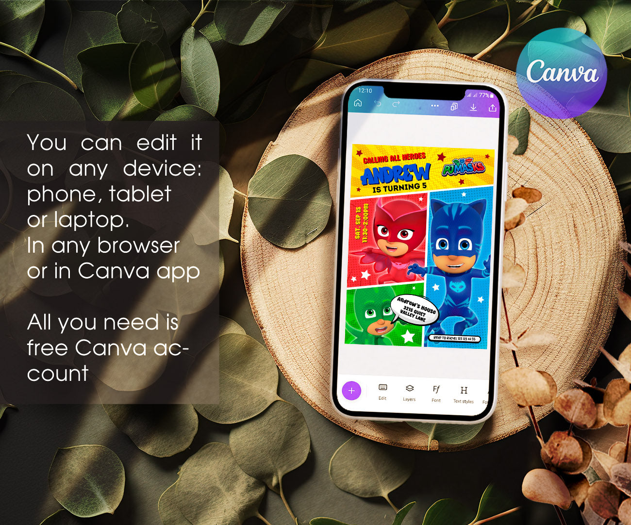 PJ Masks customizable invitation template | Share or Print | WA798