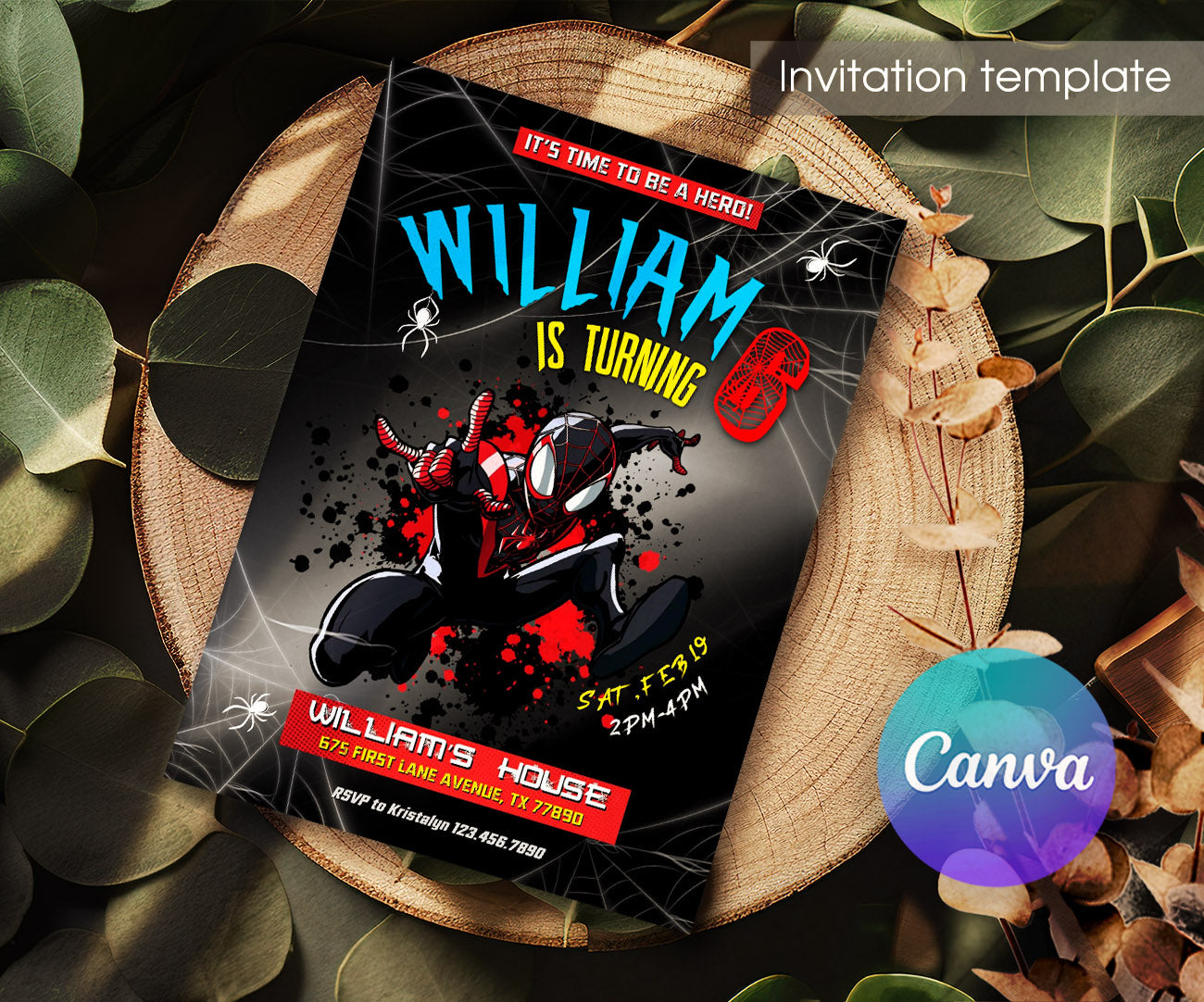 Spider Man Across the Spider-Verse customizable invitation template | Share or Print | boy | VI527