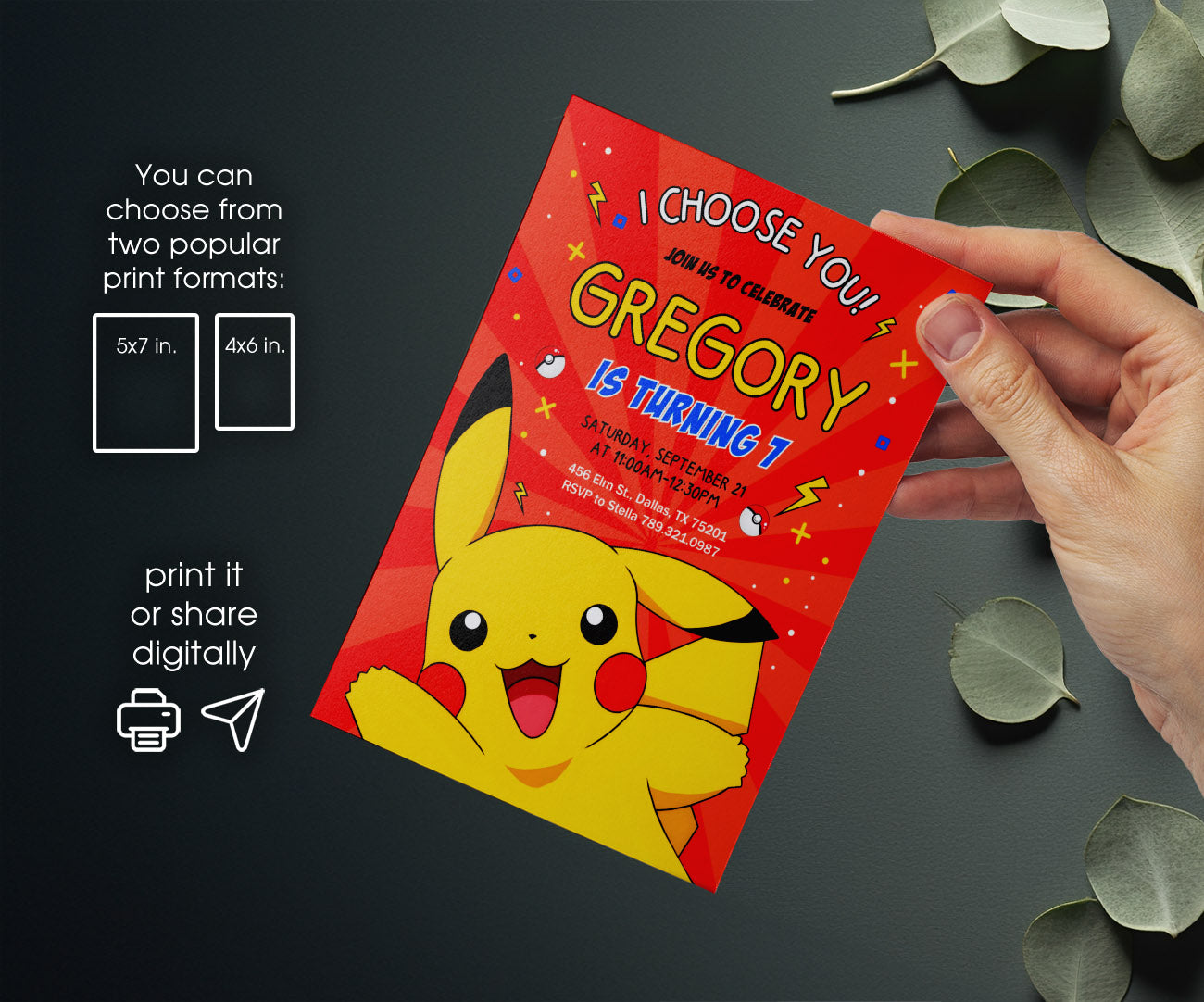 Pokemon Pikachu customizable invitation template | Share or Print | GZ522