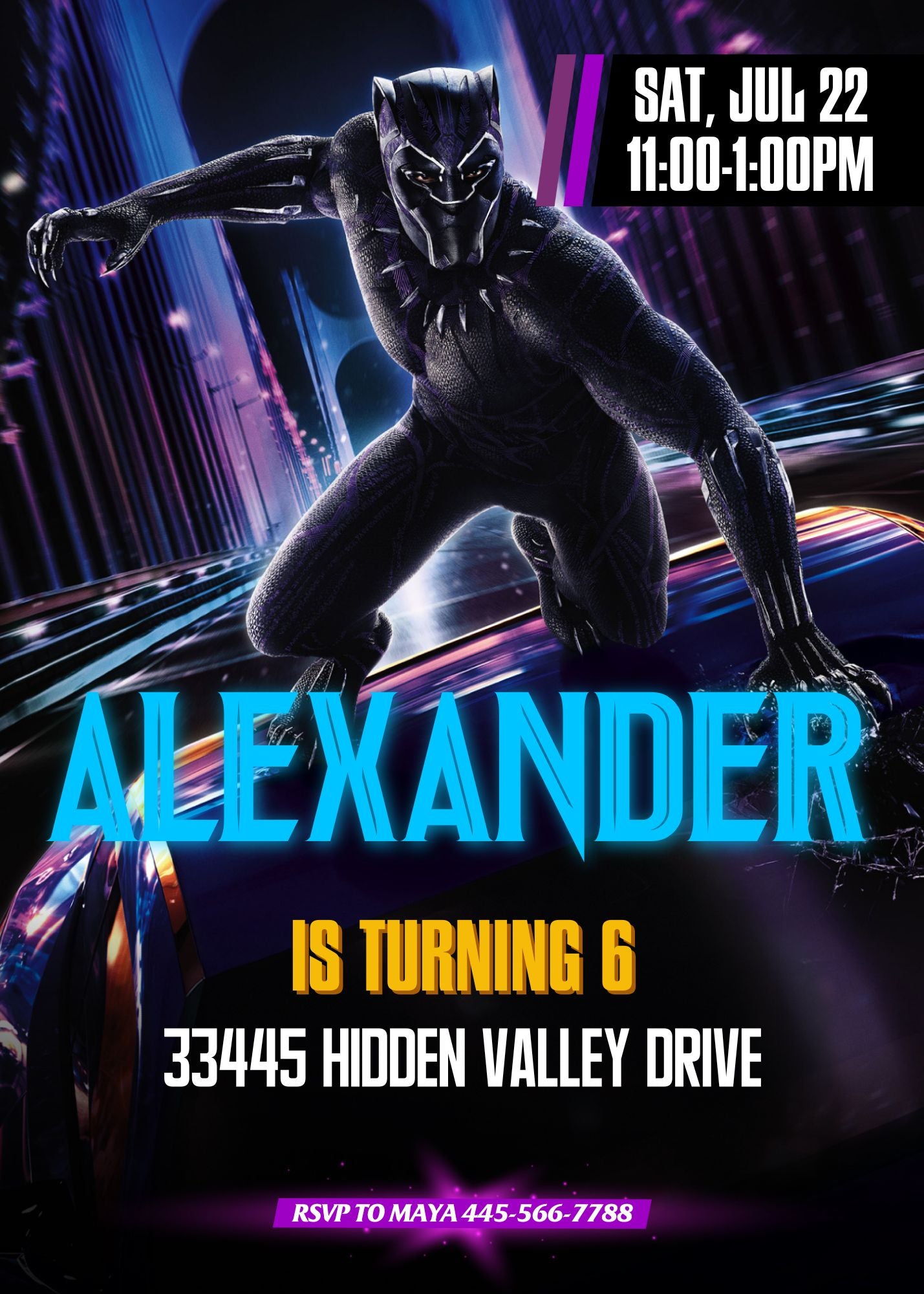 Black Panther Superhero Marvel customizable invitation template | Share or Print | boy | DK191
