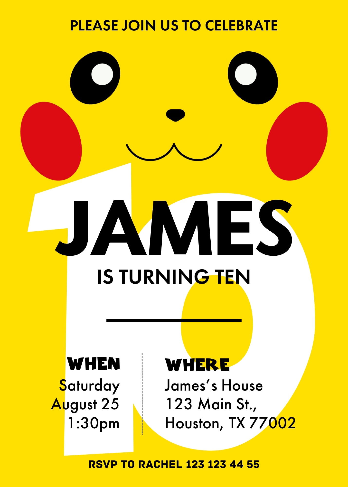 Pokemon Pikachu customizable invitation template | Share or Print | AR442